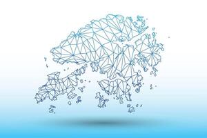 Hong Kong map of blue color geometric connected lines using triangles vector
