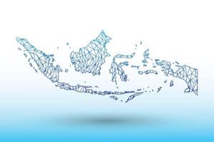 Indonesia map of blue color geometric connected lines using triangles vector