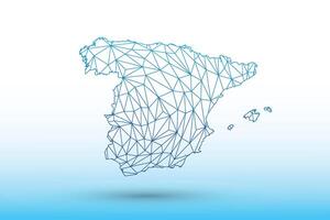 Spain map of blue color geometric connected lines using triangles vector