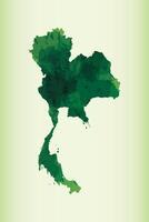 Thailand watercolor map of dark green color on light background using paint brush vector