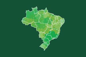 Brazil watercolor map illustration in green color with different regions on dark background using paint brush vector