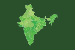 India watercolor map illustration in green color with different regions or divisions on dark background using paint brush vector