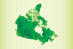 Canada watercolor map illustration in green color on light background using paint brush vector