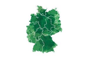 Germany watercolor map illustration in green color with different states on white background using paint brush vector