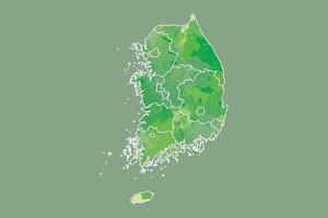 South Korea watercolor map of green color with border lines of different provinces vector