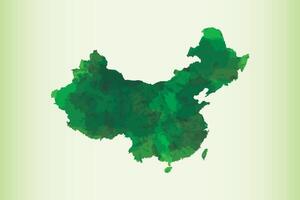 China watercolor map illustration in green color on light background using paint brush vector