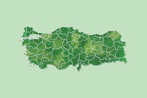 Turkey watercolor map of green color with border lines of different provinces vector