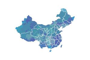 China watercolor map illustration in blue color with different regions or provinces on white background using paint brush vector