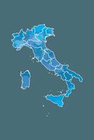 Italy watercolor map in blue color with border lines of different regions on dark background vector