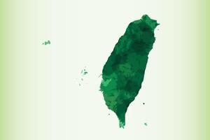 Taiwan watercolor map of green color on light background using paint brush vector