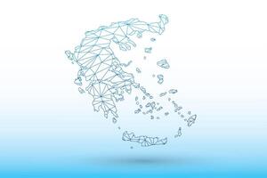Greece map of blue color geometric connected lines using triangles vector