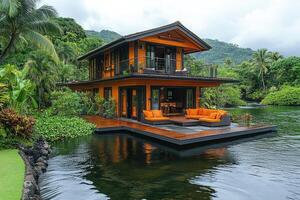 Luxurious overwater bungalow offering a serene escape in a picturesque natural setting photo
