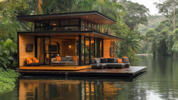 Luxurious overwater bungalow offering a serene escape in a picturesque natural setting photo