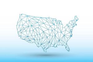 Geometric USA map with blue triangular lines and shadow vector