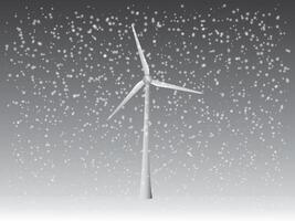 A cool wind turbine to generate electricity with snowfall in winter weather vector