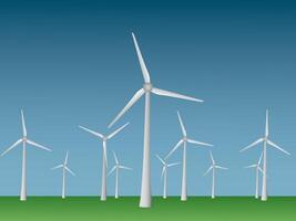 Many cool modern windmills to generate electricity from wind in open field and sky vector