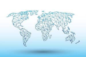 World map of blue color geometric connected lines using triangles vector