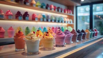 Selection of various flavored ice creams in a display case at a shop photo