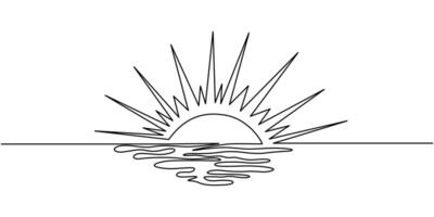 Sunset one line sketch continuous doodle art drawing vector