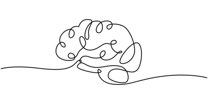 One continuous line of brain drawing vector