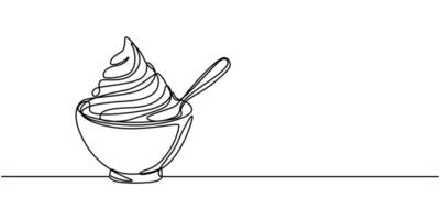 Whipped cream in a bowl in continuous one line drawing vector