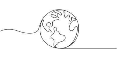 One continuous line drawing of Earth globe vector