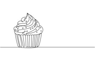 Cupcake continuous one line drawing vector