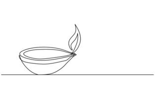 Continuous one line drawing diwali lamp vector
