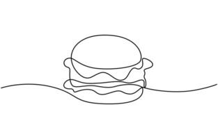 Continuous one line drawing of burger vector