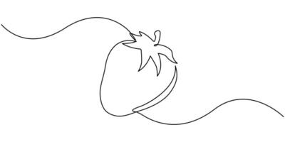 Single continuous line drawing of organic strawberry for fruit icon vector