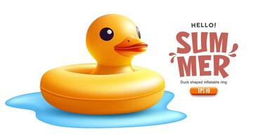 Duck yellow shaped inflatable ring summer 3D realistic on water design isolated on white background vector