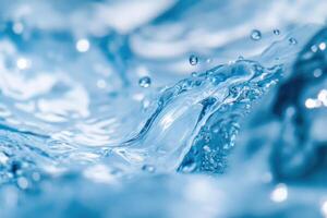 Closed uo Water flow wave background in blue color. photo