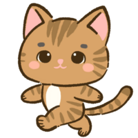 Brown cat walking Hand drawn doodle illustration kawaii cute cat. Pet cartoon character. Kitten Collection of design elements. png