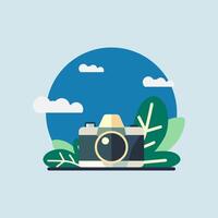 Flat Style Digital Camera With Nature Background Suitable for World Photography Celebration vector