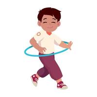 A boy playing with a hoop vector