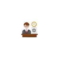 a man in a suit is sitting at a desk with a clock vector