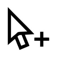 a black and white icon of a mouse cursor with a plus sign vector