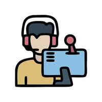 a man with headphones holding a computer vector