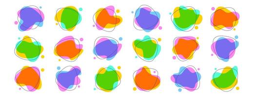 Liquid organic blob shape with irregular forms set in vibrant colors. Colorful simple freeform, asymmetric abstract figures with lines. Random deformed spots. Fluid round amoeba splodges, uneven blots vector