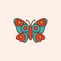 Retro groovy butterfly. Colorful illustration in vintage style. Nostalgic 70s 60s design element or icon vector