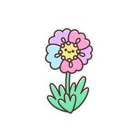 Summer or spring design element cute kawaii flower. Happy cartoon character with smile face. Illustration isolated on a white background vector