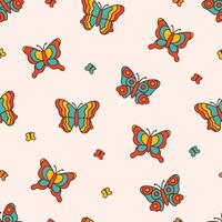 Retro seamless pattern. Textile design with butterflies. Abstract print, in a warm color palette. Vintage style 60s 70s vector