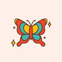 Retro groovy butterfly. Colorful illustration in vintage style. Nostalgic 70s 60s design element or icon vector