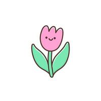 Summer or spring design element cute kawaii tulip flower. Happy cartoon character with smile face. Illustration isolated on white background vector