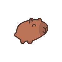 Contour illustration of capybara isolated on white background. Cute minimalist animal. Funny pet rodent with smile face. Logo or icon vector