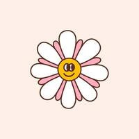 Groovy happy daisy flower. Colorful illustration in vintage style. Retro 70s 60s design element or icon vector