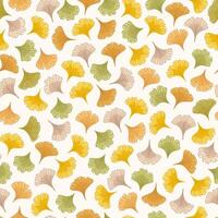 Autumn seamless pattern with hand drawn leaves ginkgo biloba. Natural design at soft and soothing colorful leaf, nature inspired. Botanical backdrop vector