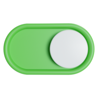 A 3d green toggle switch on user interface button in front view icon png