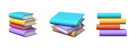 Set of stacks of 3D books. Set of books, dictionaries and encyclopedias, education or learning concept png