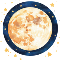 encantador aguarela lua cercado de estrelado noite céu png